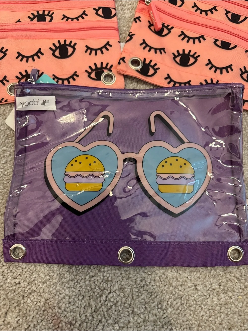 Yoobi Peach Eyelash Binder Zipper Cases & Purple Heart Sunglasses pouch Set
